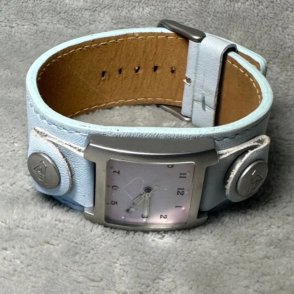 Y2K Roxy Interchangeable Leather Cuff Watch Set Blue Pink Green 3 Bands UNTESTED